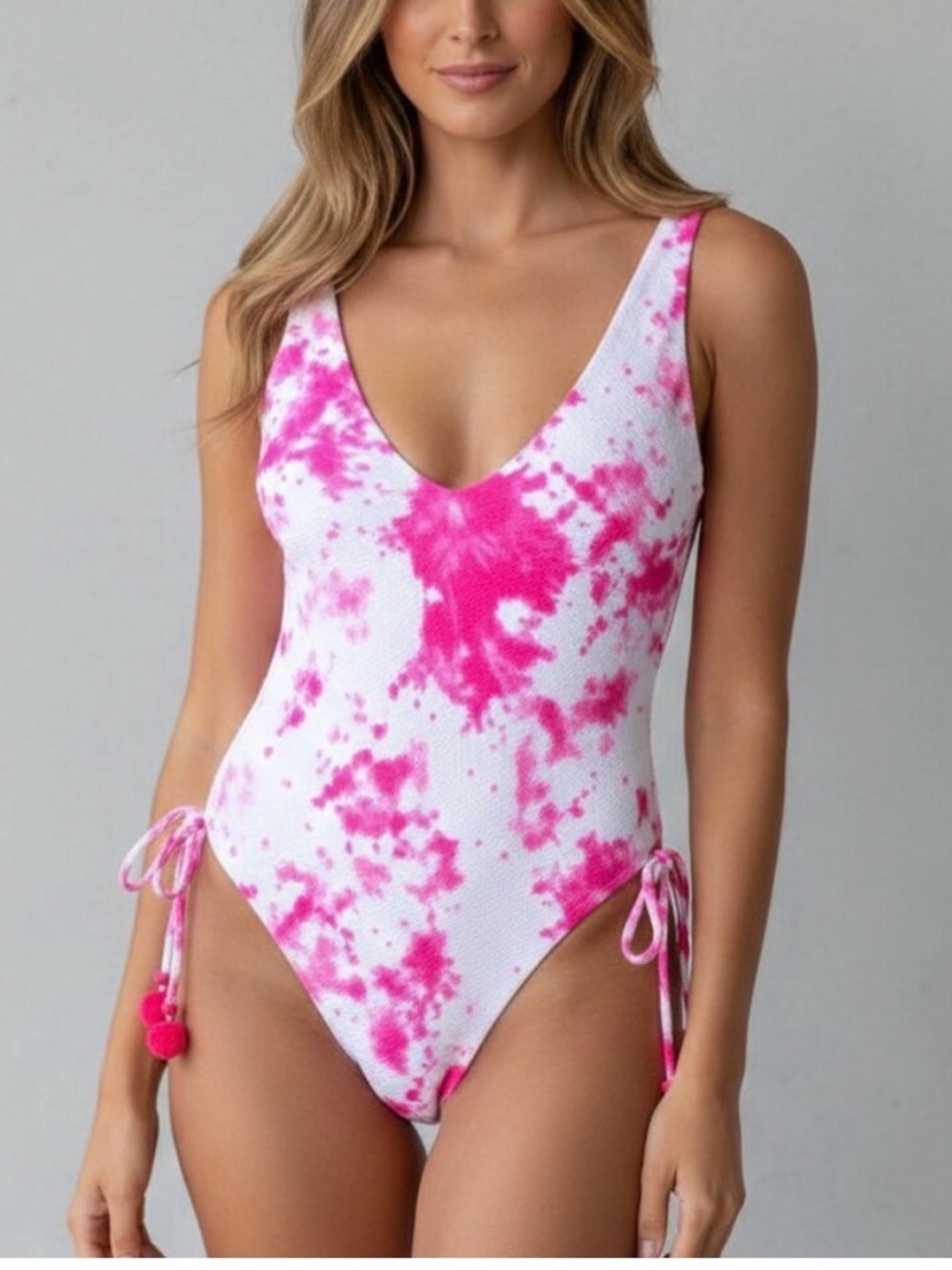 Dolce Vita White and Hot Pink Tie-Dye One-Piece Swimsuit